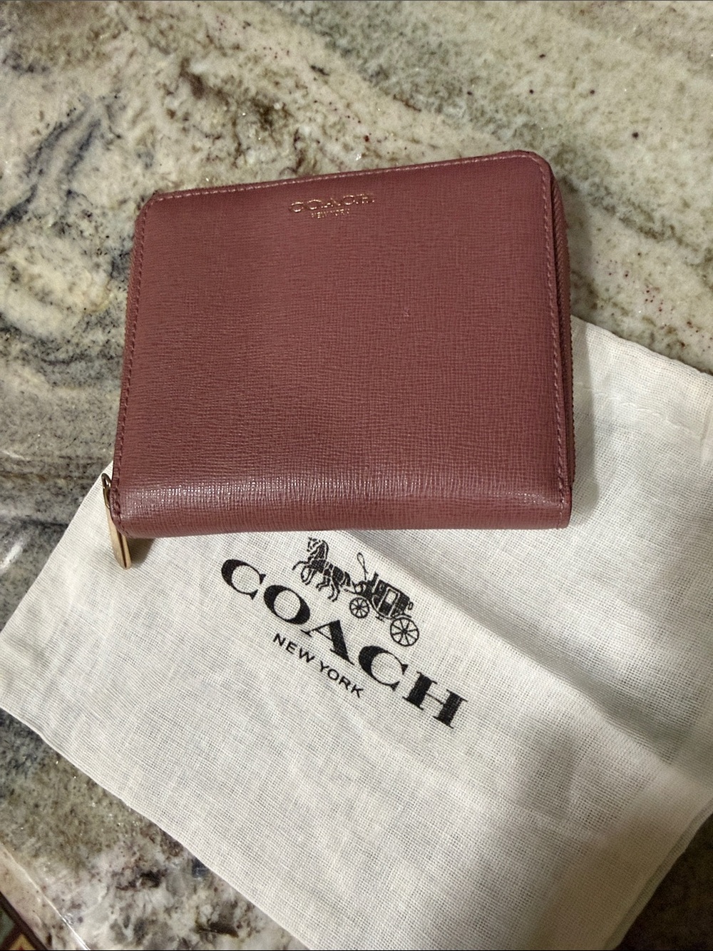Coach Dusty Rose Small Zip Wallet with Gold Hardware
